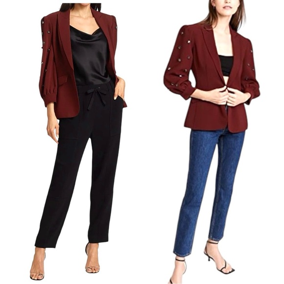 Cinq a Sept Amie Bejeweled 3/4" Puff Sleeve Tailored Fitted
Blazer Size 4 NEW - Picture 3 of 13